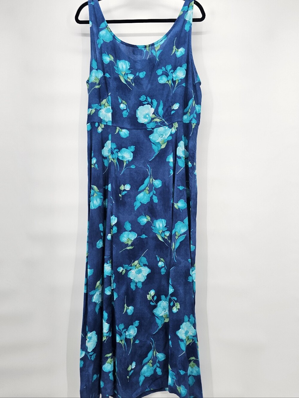 Vintage Teal & Navy Floral Maxi Dress